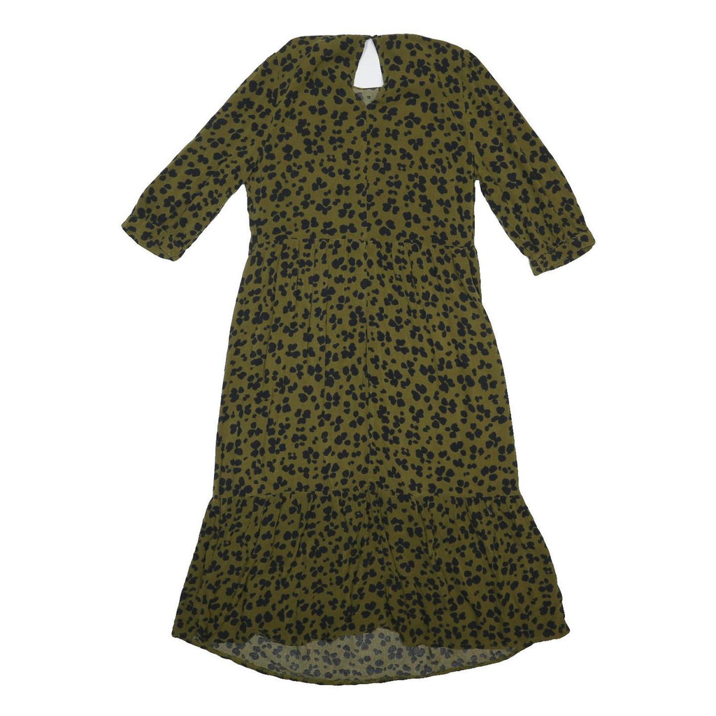 NOBODY'S CHILD Womens Olive Green & Black Floral Viscose Midi Dress 3/4 Sleeve