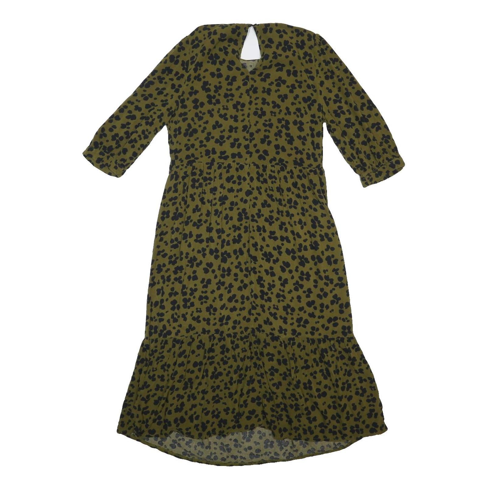 NOBODY'S CHILD Womens Olive Green & Black Floral Viscose Midi Dress 3/4 Sleeve