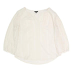 TALBOTS Womens Cream Cotton Blend Printed Blouse 3/4 Sleeve Round Neck M Light