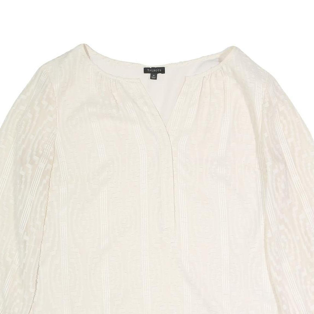 TALBOTS Womens Cream Cotton Blend Printed Blouse 3/4 Sleeve Round Neck M Light