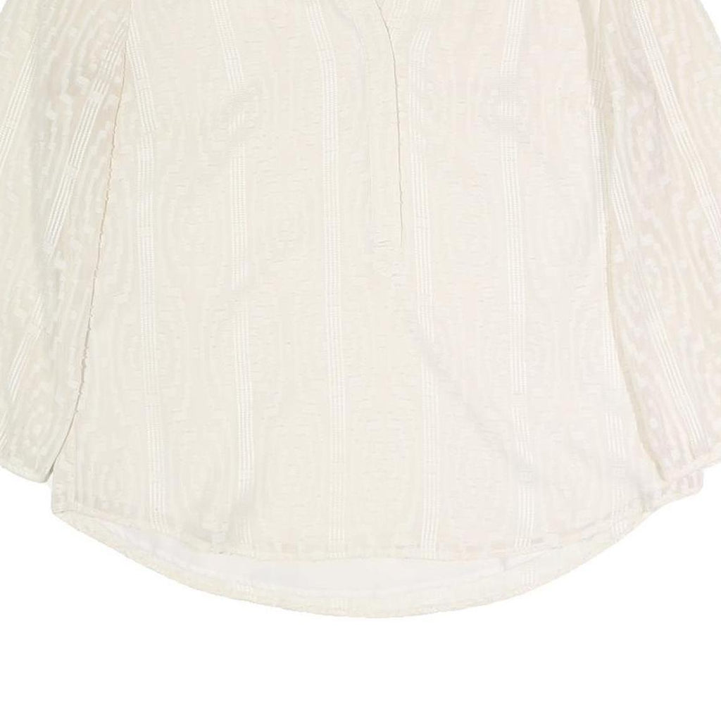 TALBOTS Womens Cream Cotton Blend Printed Blouse 3/4 Sleeve Round Neck M Light