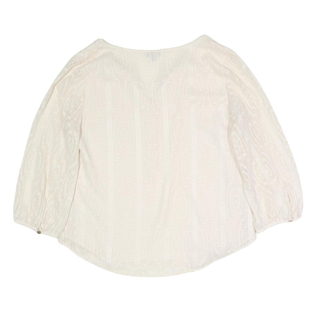 TALBOTS Womens Cream Cotton Blend Printed Blouse 3/4 Sleeve Round Neck M Light