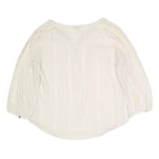 TALBOTS Womens Cream Cotton Blend Printed Blouse 3/4 Sleeve Round Neck M Light