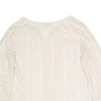 TALBOTS Womens Cream Cotton Blend Printed Blouse 3/4 Sleeve Round Neck M Light