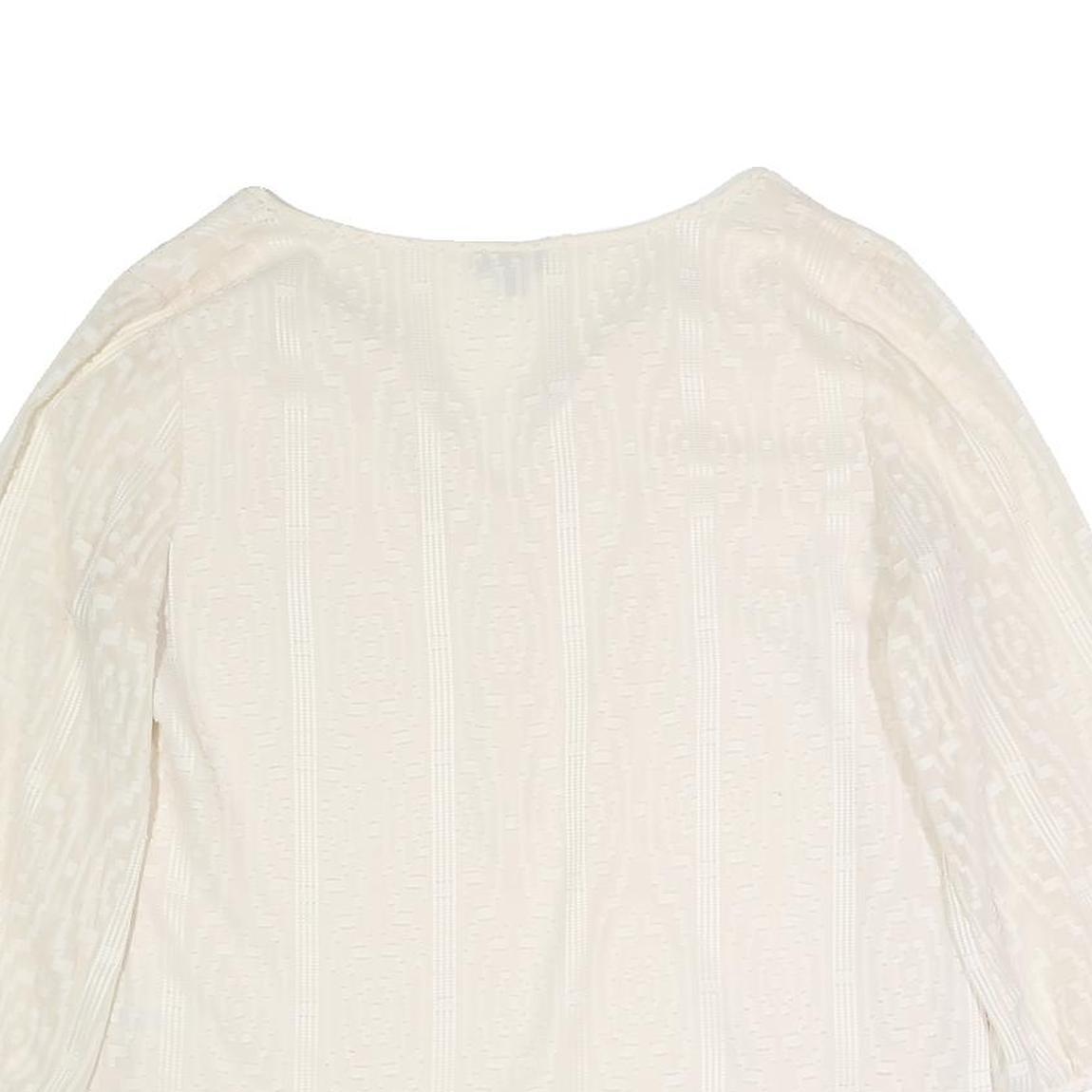 TALBOTS Womens Cream Cotton Blend Printed Blouse 3/4 Sleeve Round Neck M Light