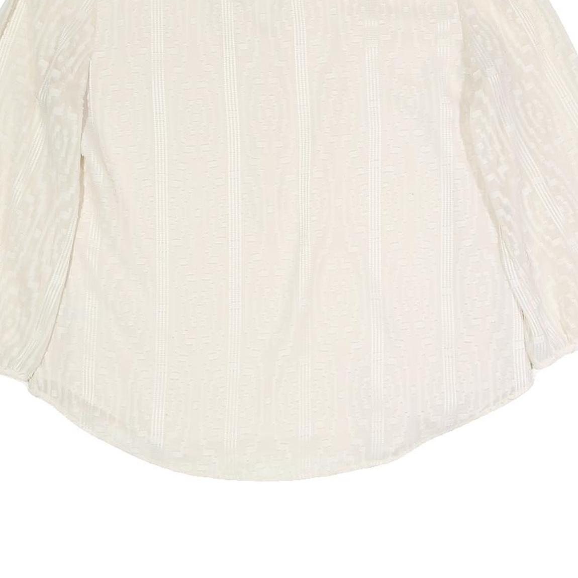 TALBOTS Womens Cream Cotton Blend Printed Blouse 3/4 Sleeve Round Neck M Light