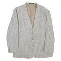 Mens Beige Wool Blend Check Blazer Jacket L Classic Fit Button Closure Long