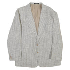 Mens Beige Wool Blend Check Blazer Jacket L Classic Fit Button Closure Long