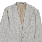 Mens Beige Wool Blend Check Blazer Jacket L Classic Fit Button Closure Long