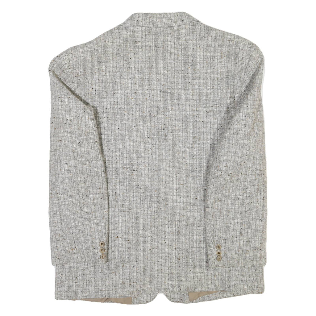 Mens Beige Wool Blend Check Blazer Jacket L Classic Fit Button Closure Long
