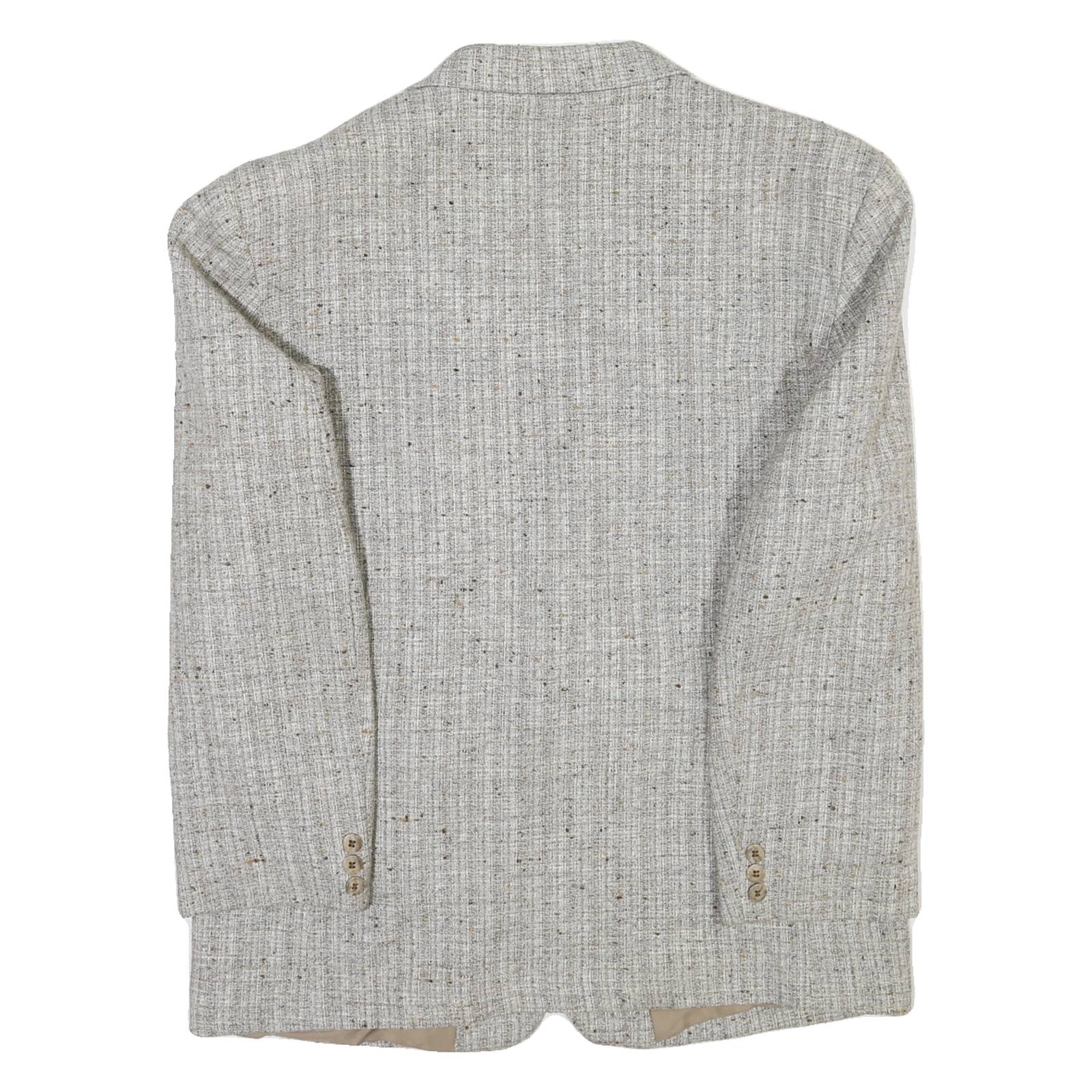 Mens Beige Wool Blend Check Blazer Jacket L Classic Fit Button Closure Long
