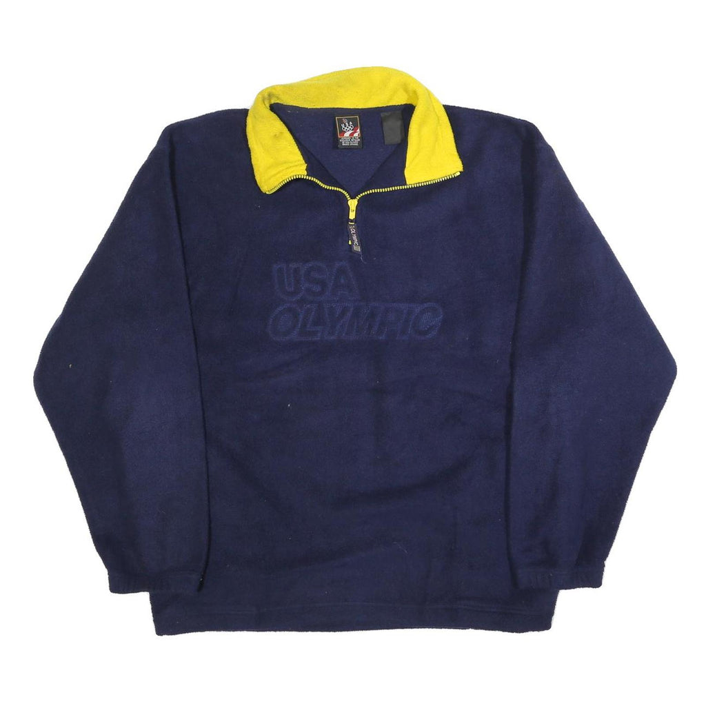 JC PENNY Mens Navy & Yellow USA Olympic Plain Half Zip Pullover Jumper M