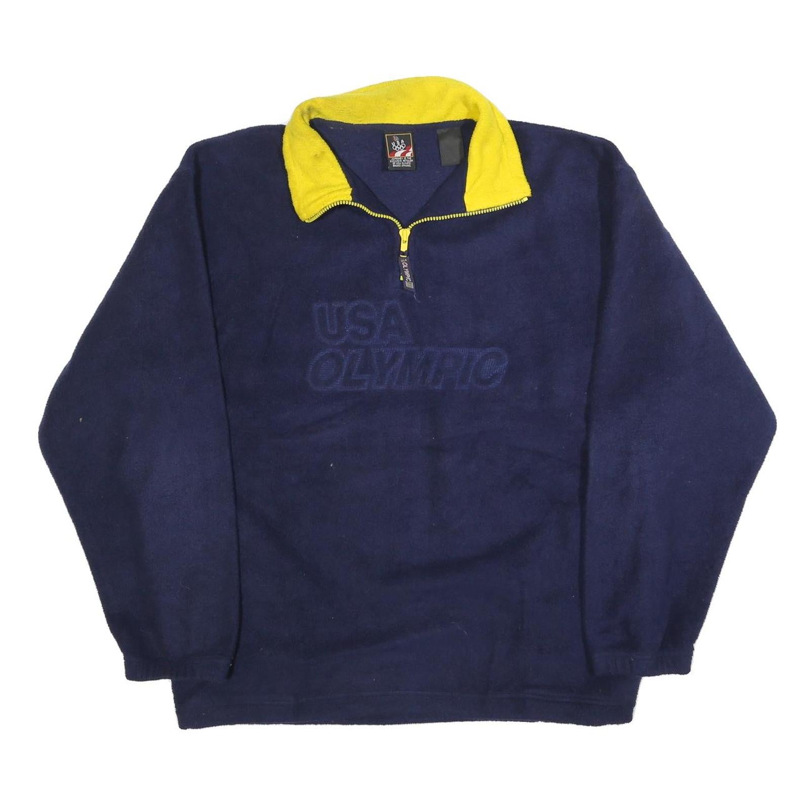 JC PENNY Mens Navy & Yellow USA Olympic Plain Half Zip Pullover Jumper M