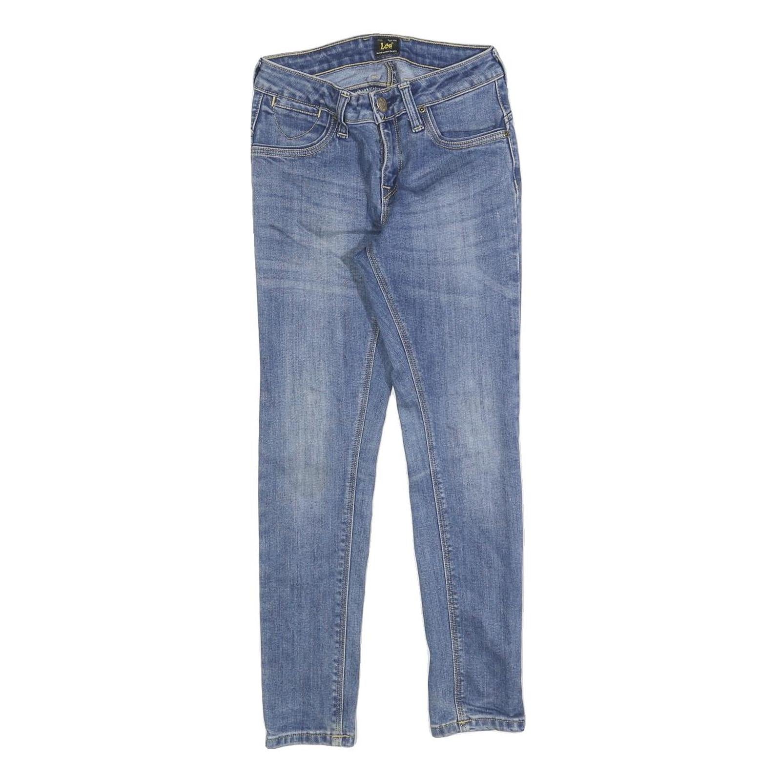 LEE Womens Slim Blue Denim Slim Jeans W25 L25 Stretch Cotton Blend Zip