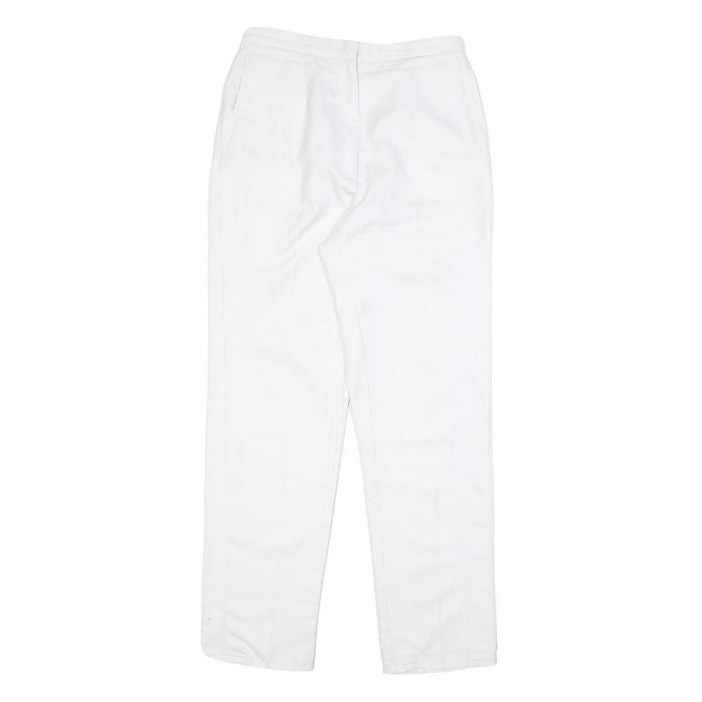 Womens Regular Fit White Cotton Blend Trousers W26 L28 Zip Closure Plain Pattern