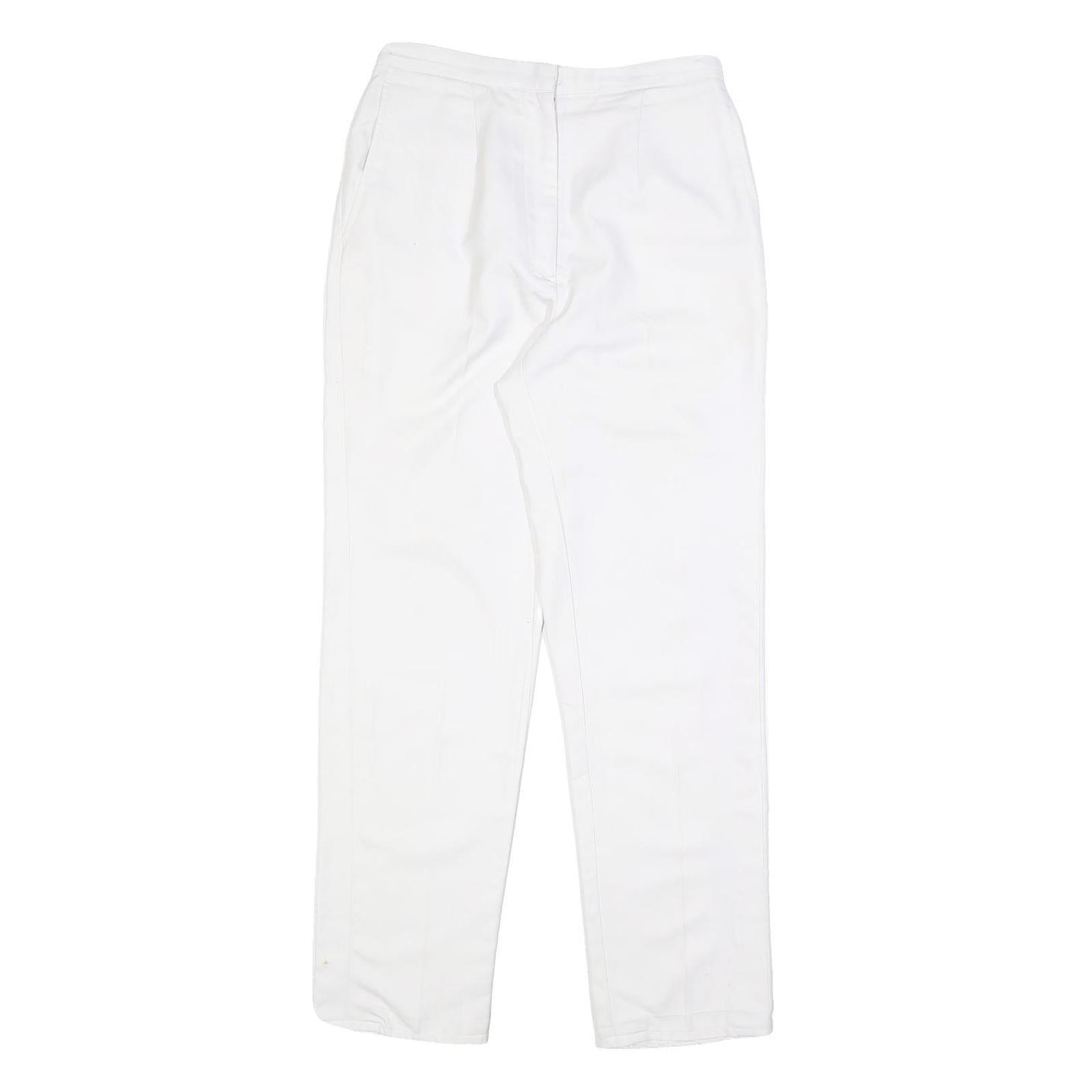 Womens Regular Fit White Cotton Blend Trousers W26 L28 Zip Closure Plain Pattern