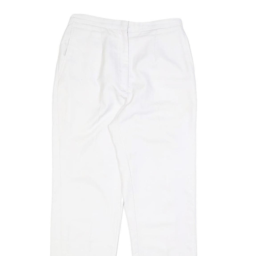Womens Regular Fit White Cotton Blend Trousers W26 L28 Zip Closure Plain Pattern