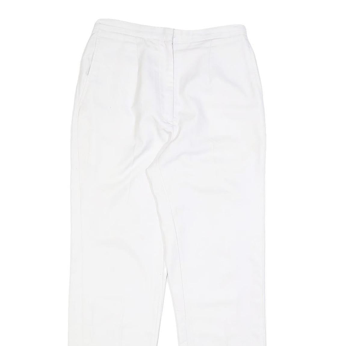 Womens Regular Fit White Cotton Blend Trousers W26 L28 Zip Closure Plain Pattern